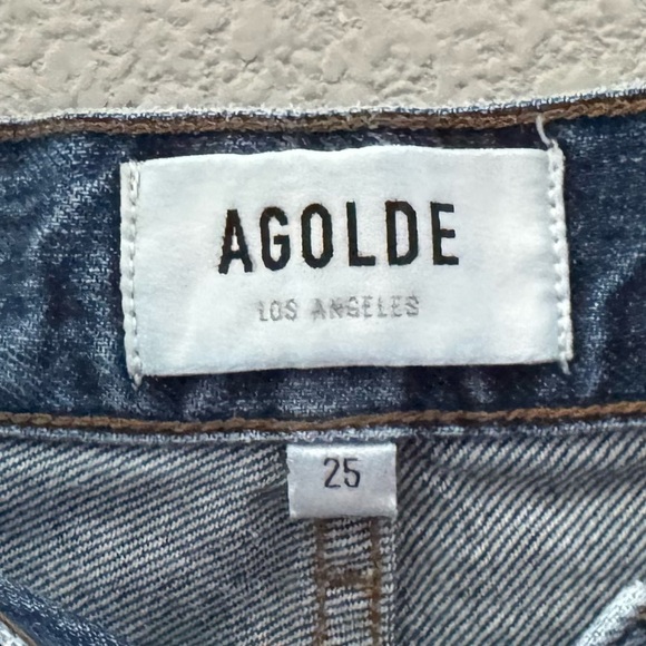 Agolde Riley Jeans 25 Denim Blue High Crop Straight Raw Hem Button Fly Classic - Picture 11 of 12